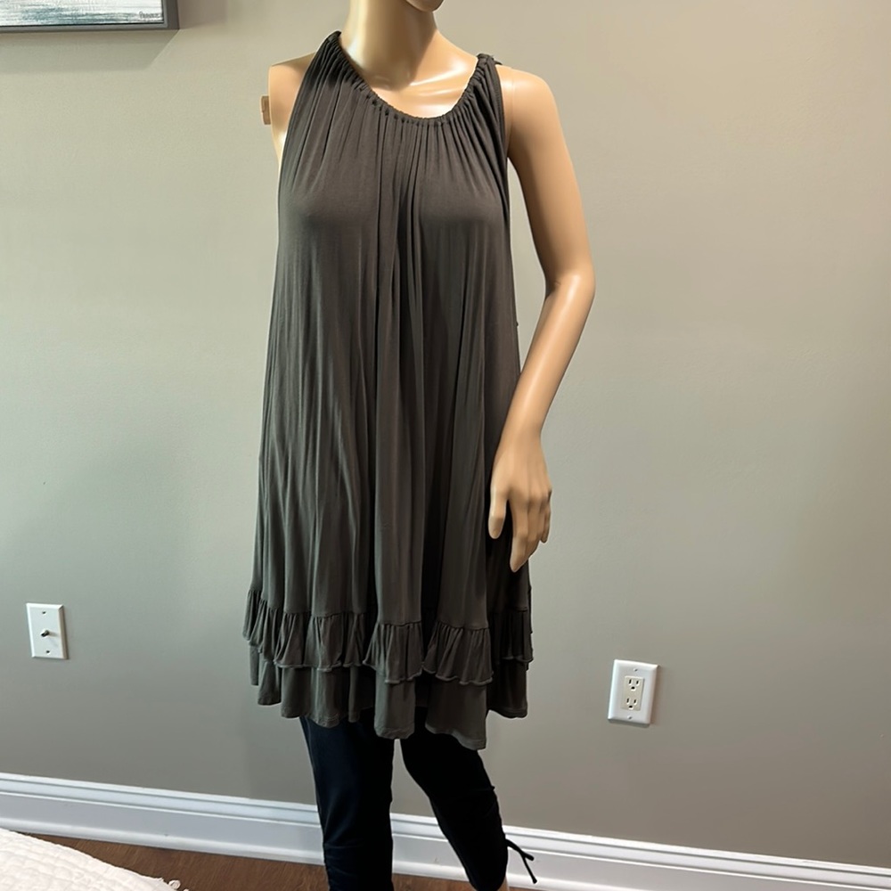 Anthropologie Eri & Ali sleeveless ruffle baby doll forest green XL NWT